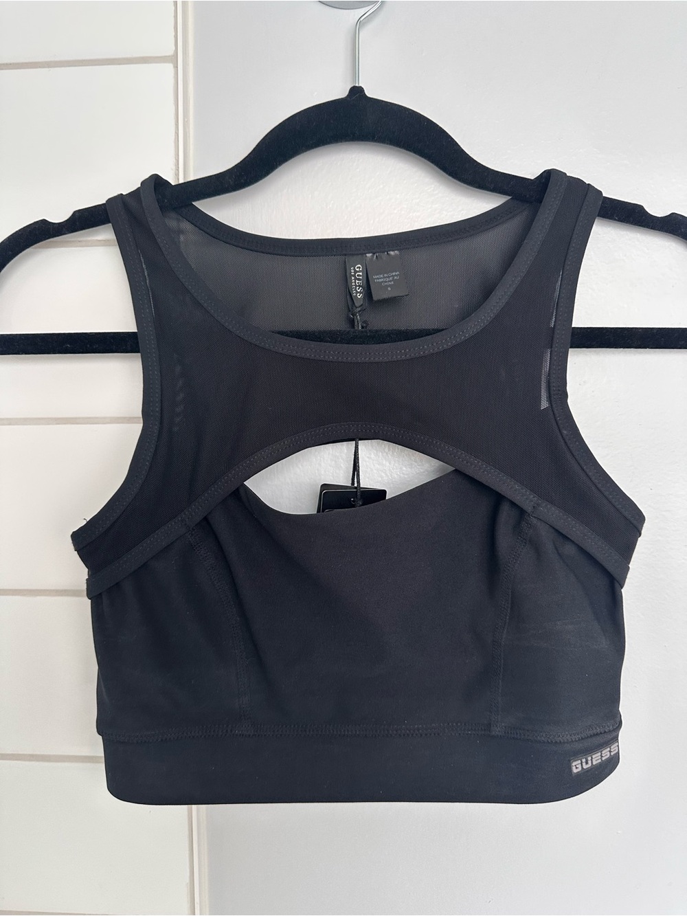 Guess Black Mesh-Panel Cutout Sports Bralette